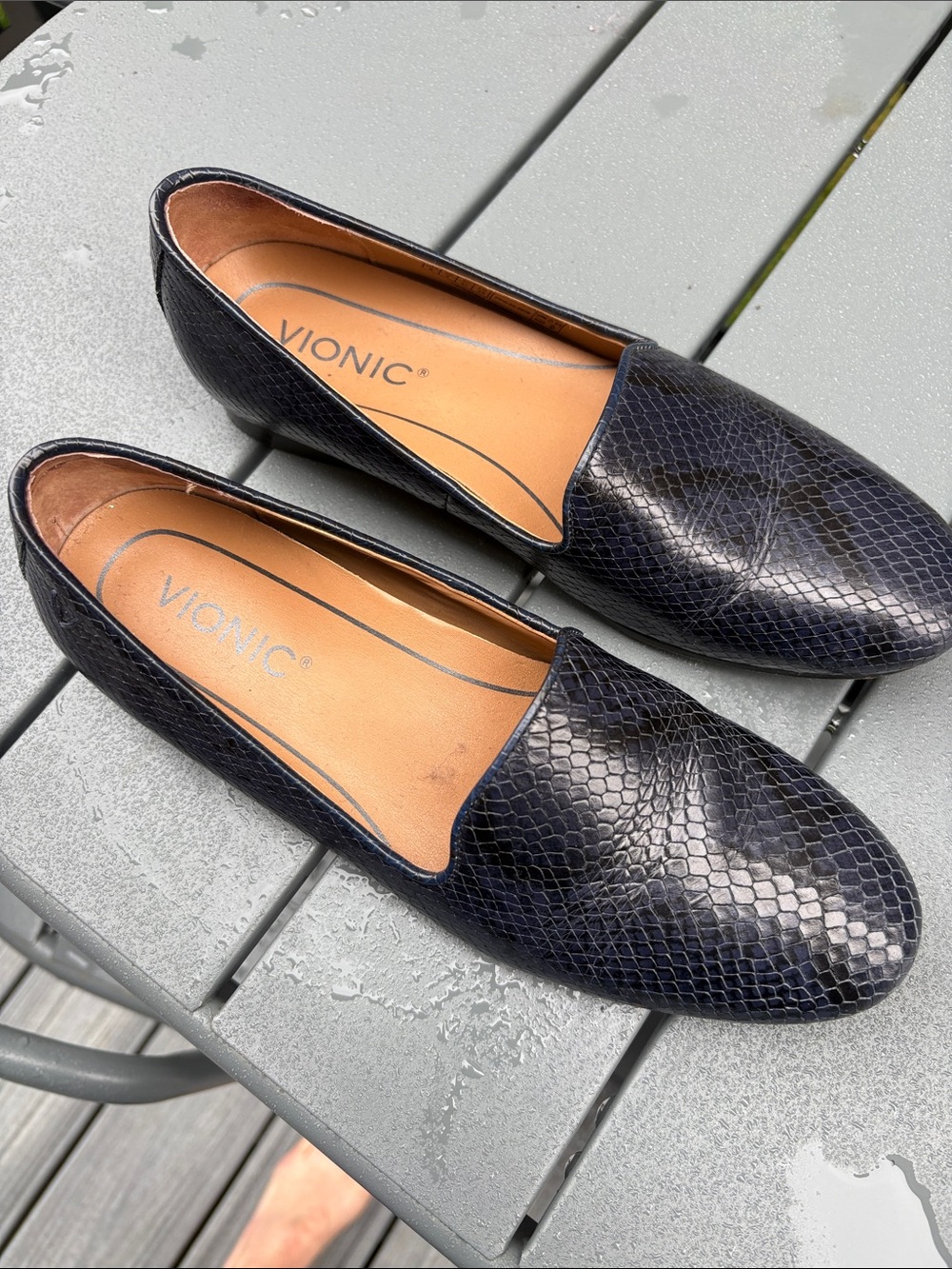 Vionic Navy Snake-Embossed Slip-On Loafers